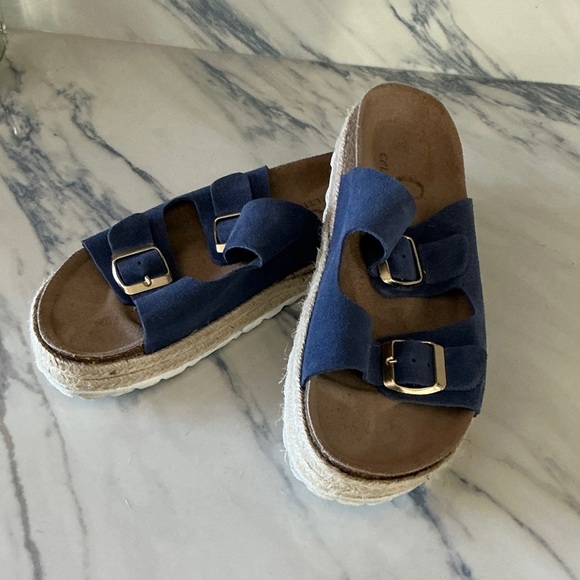 Celtic & Co. Blue Suede Platform Sandals - Picture 1 of 9